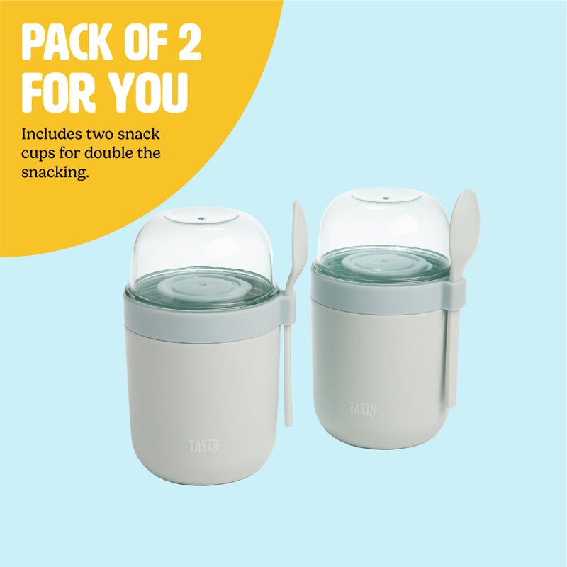 Tasty Travel Snack Cups with Spoons, On-The-Go Snacking, Divided Compartments, Great for Nuts, Cereal, Granola, Yogurt and More, Made Without BPA, 2-Pack, Aqua - Image 4