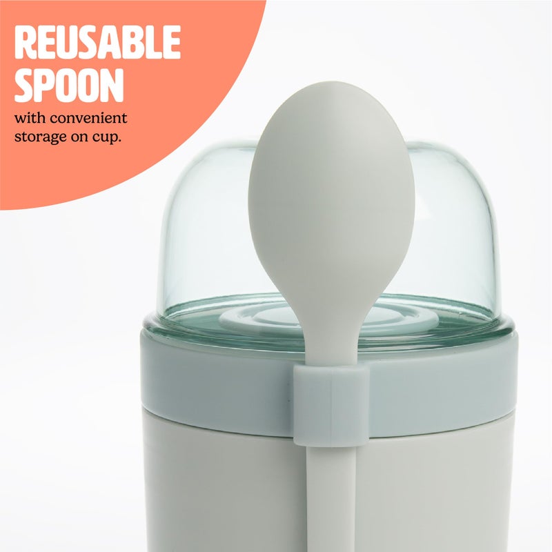 Tasty Travel Snack Cups with Spoons, On-The-Go Snacking, Divided Compartments, Great for Nuts, Cereal, Granola, Yogurt and More, Made Without BPA, 2-Pack, Aqua - Image 5