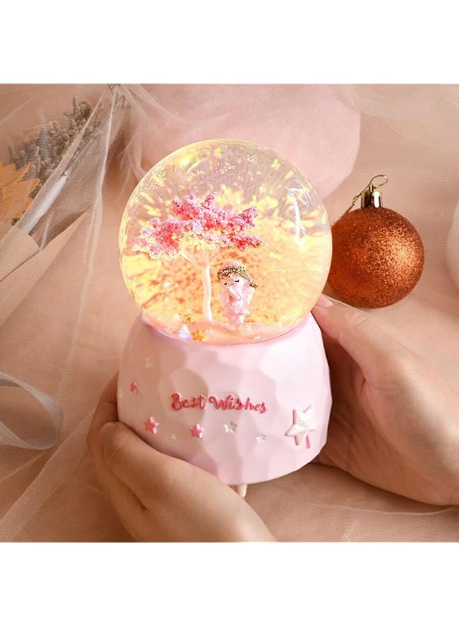 erorex Luminous Princess Sakura Snow Globes Cartoon Snowflake Crystal Ball With Color Changing Led Lights Fashion Kids Girls Bedroom Decoration Nightlight Cute Girl Sakura Tree Snow Music Box B - Image 5