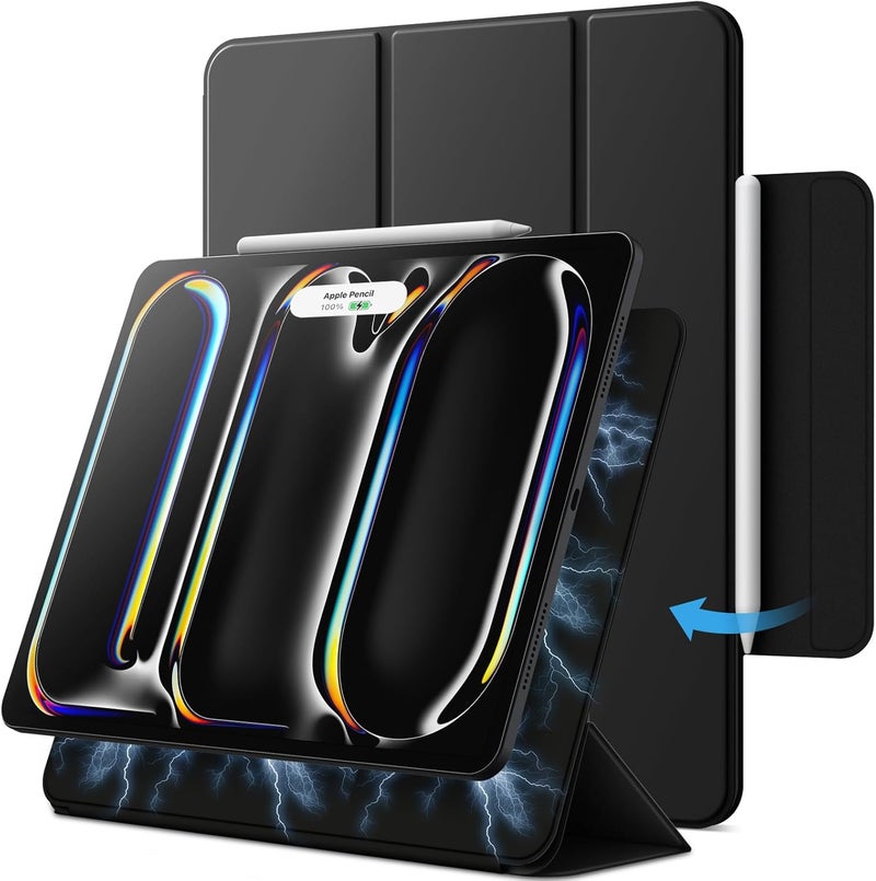 جي تيك جراب مغناطيسي لجهاز iPad Pro مقاس 13 بوصة M4 2024، يدعم قلم الرصاص Pro وقلم الرصاص USB-C، مغناطيس قوي، جراب رفيع قابل للطي مع حامل ثلاثي الطي مع خاصية الإيقاظ/السكون التلقائي، أسود - Image 1