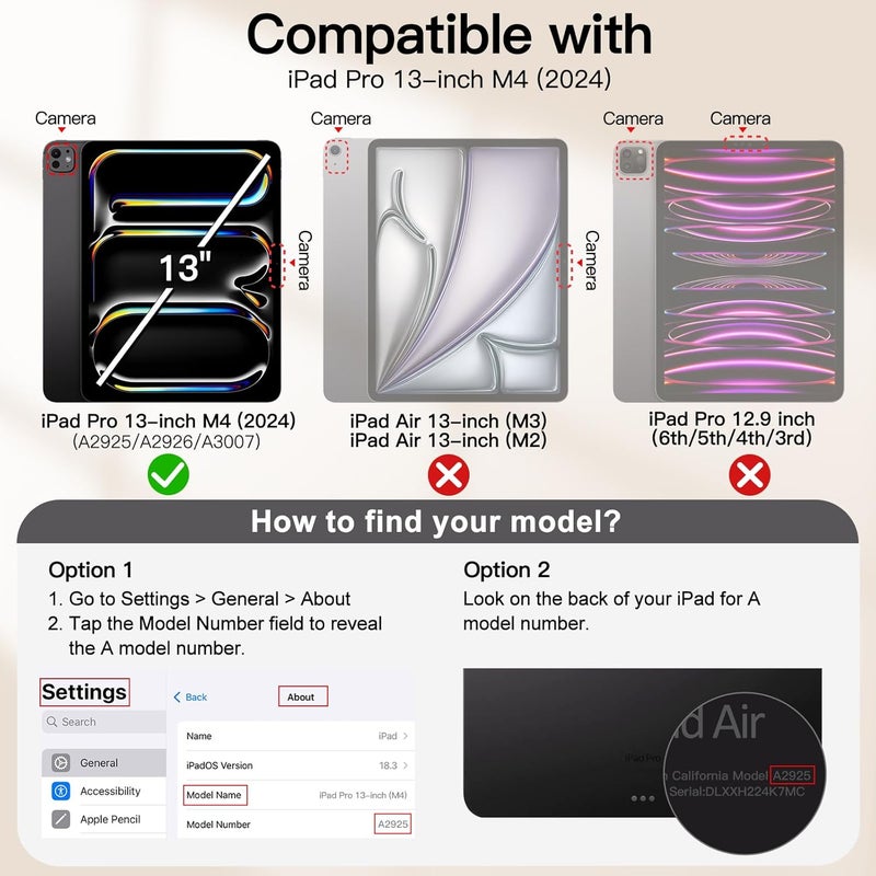 جي تيك جراب مغناطيسي لجهاز iPad Pro مقاس 13 بوصة M4 2024، يدعم قلم الرصاص Pro وقلم الرصاص USB-C، مغناطيس قوي، جراب رفيع قابل للطي مع حامل ثلاثي الطي مع خاصية الإيقاظ/السكون التلقائي، أسود - Image 2