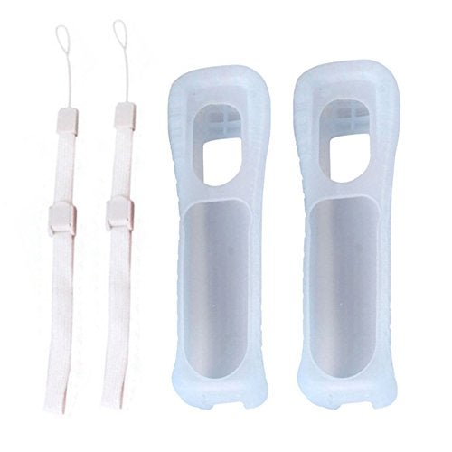 Ambertown 2 x White Silicone Skin Case Cover with Wrist Strap for Wii Remote - Image 1