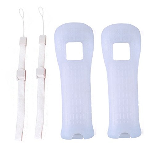 Ambertown 2 x White Silicone Skin Case Cover with Wrist Strap for Wii Remote - Image 2