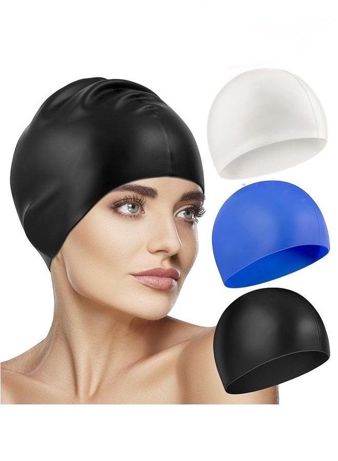 3 Pack Silicone Swimming Cap For Men Women, Swim Hat Pool - Image 1