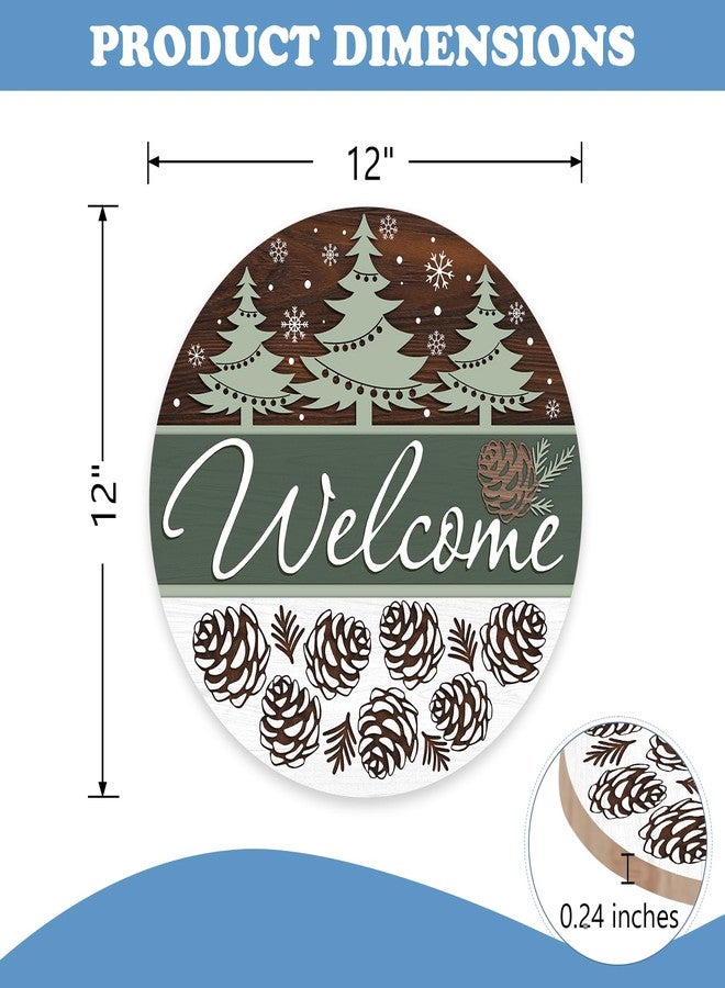 Bolisom Welcome Winter Tree Front Door Sign, Green Farmhouse Pine Cones Snowflake Wood Hanger Outdoor Outside Porch Home Decor, Rustic Christmas Wooden Wreath Indoor Wall Hanging Decoration - Image 2