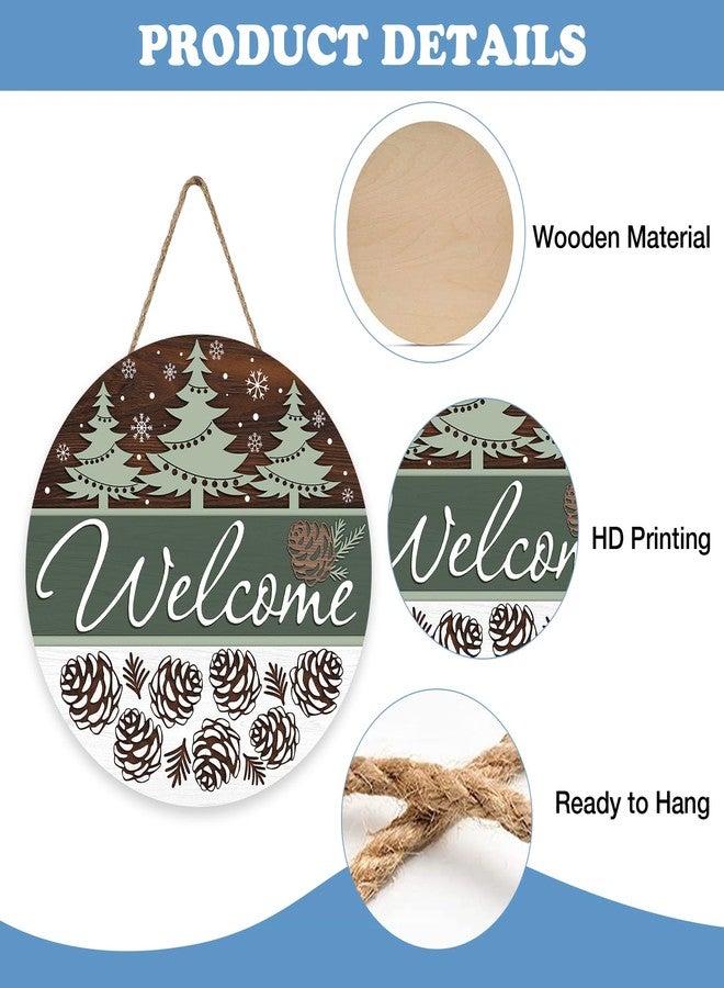 Bolisom Welcome Winter Tree Front Door Sign, Green Farmhouse Pine Cones Snowflake Wood Hanger Outdoor Outside Porch Home Decor, Rustic Christmas Wooden Wreath Indoor Wall Hanging Decoration - Image 3