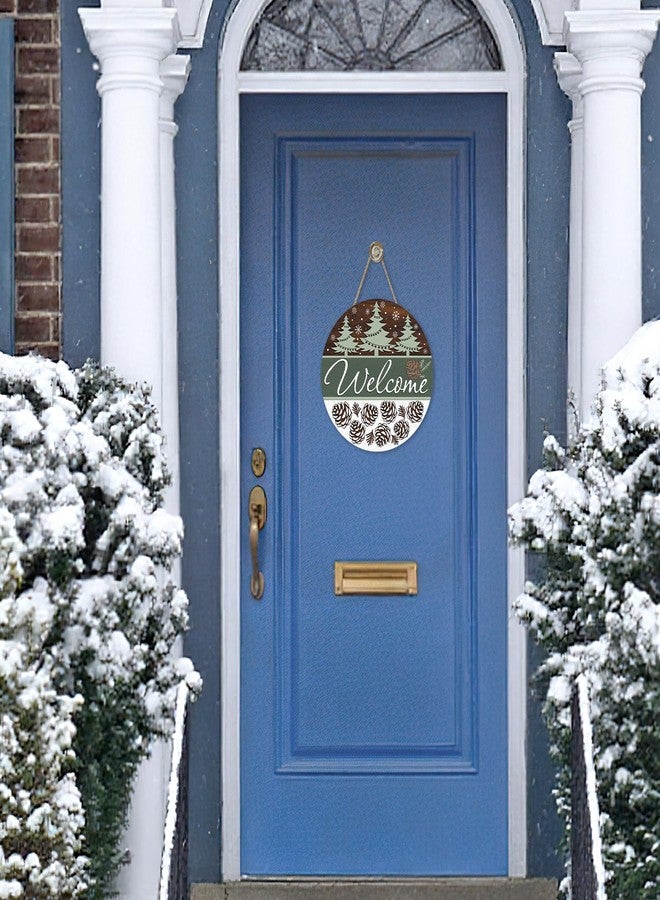 Bolisom Welcome Winter Tree Front Door Sign, Green Farmhouse Pine Cones Snowflake Wood Hanger Outdoor Outside Porch Home Decor, Rustic Christmas Wooden Wreath Indoor Wall Hanging Decoration - Image 4