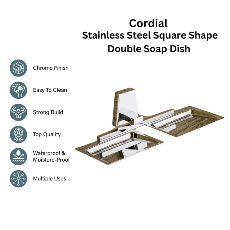 Cordial 304 Grade Stainless Steel Soap Holder - Stylish and Durable Soap Dish, Dual Soap Tray with Modern Design (Chrome Finish) - Image 3