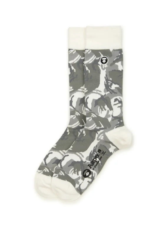 AAPE Moonface logo camo crew socks