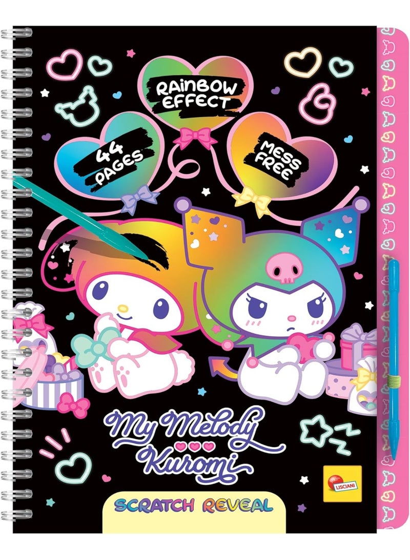 Lisciani - My Melody & Kuromi - Hello Kitty Scratch Reveal Scratch Book for 5 Year Old Kids - 44 Pages Notebook with Pen Included - Rainbow Effect Multicoloured - Creative Activity Without Messes - Image 1