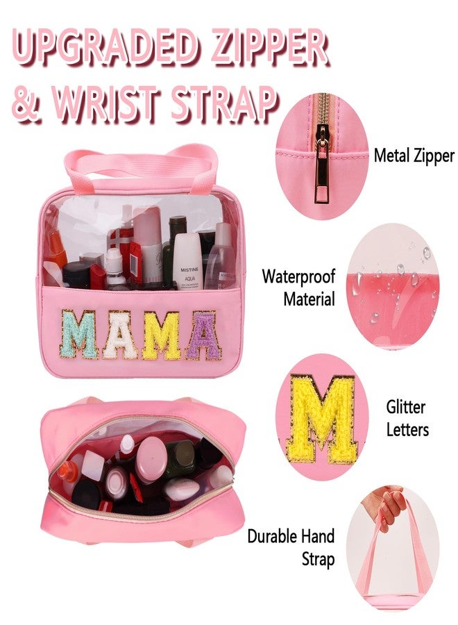 حقيبة ماما من قماش الشنيل من إيكيموت، حقيبة مكياج شفافة أنيقة، حقيبة تخزين كبيرة لأدوات التجميل مع مقبض، حقيبة تنظيم شفافة مقاومة للماء من النايلون مزودة بسحاب للسفر للنساء والفتيات (لون وردي) - Image 3