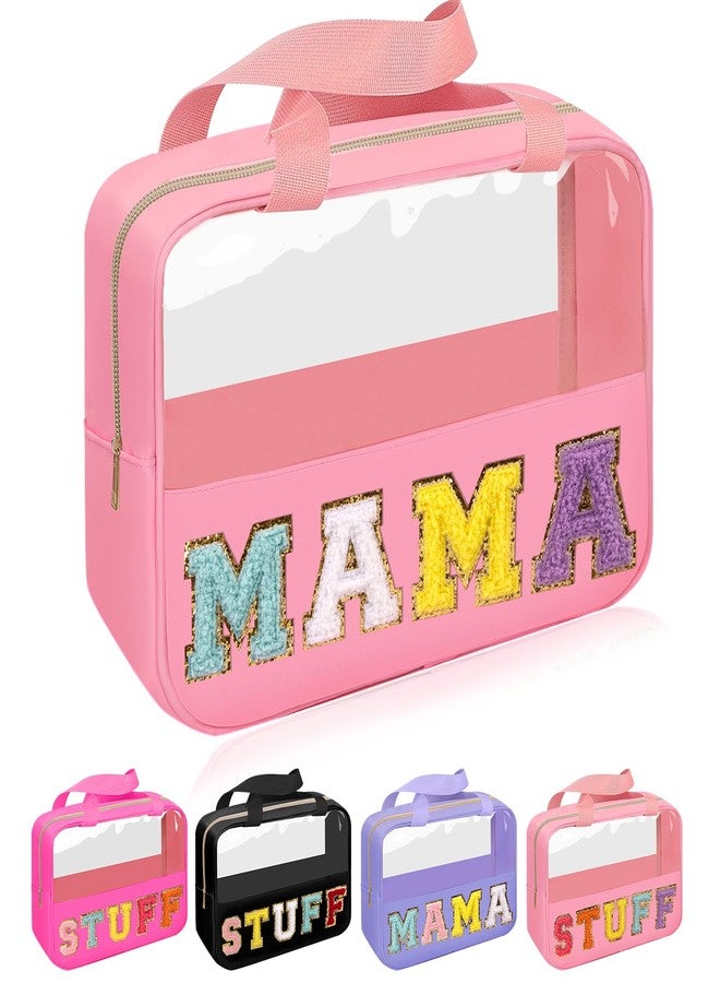 حقيبة ماما من قماش الشنيل من إيكيموت، حقيبة مكياج شفافة أنيقة، حقيبة تخزين كبيرة لأدوات التجميل مع مقبض، حقيبة تنظيم شفافة مقاومة للماء من النايلون مزودة بسحاب للسفر للنساء والفتيات (لون وردي) - Image 1