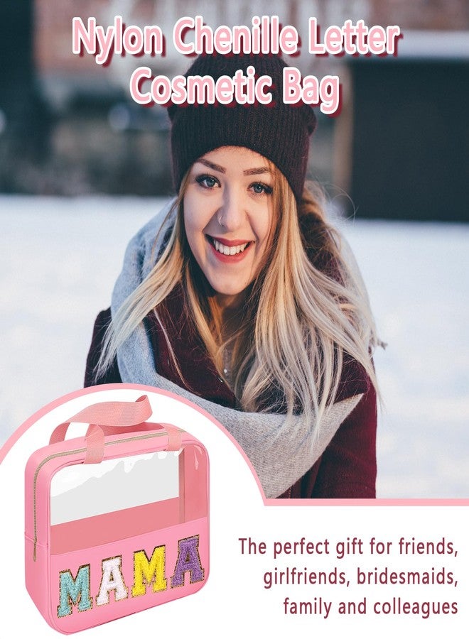 حقيبة ماما من قماش الشنيل من إيكيموت، حقيبة مكياج شفافة أنيقة، حقيبة تخزين كبيرة لأدوات التجميل مع مقبض، حقيبة تنظيم شفافة مقاومة للماء من النايلون مزودة بسحاب للسفر للنساء والفتيات (لون وردي) - Image 5