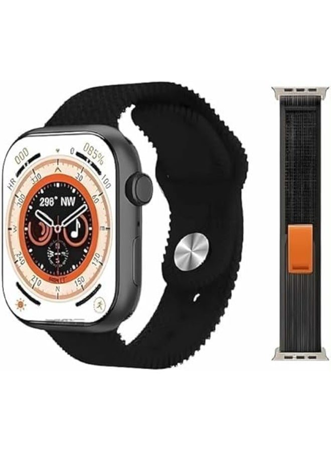 ساعة اتش كيه 9 برو ماكس بلس الذكية للرجال والنساء 45 ملم ، شاشة AMOLED عالية التحديث بوصلة ان اف سي للياقة البدنية سلسلة الترا سواران أسود