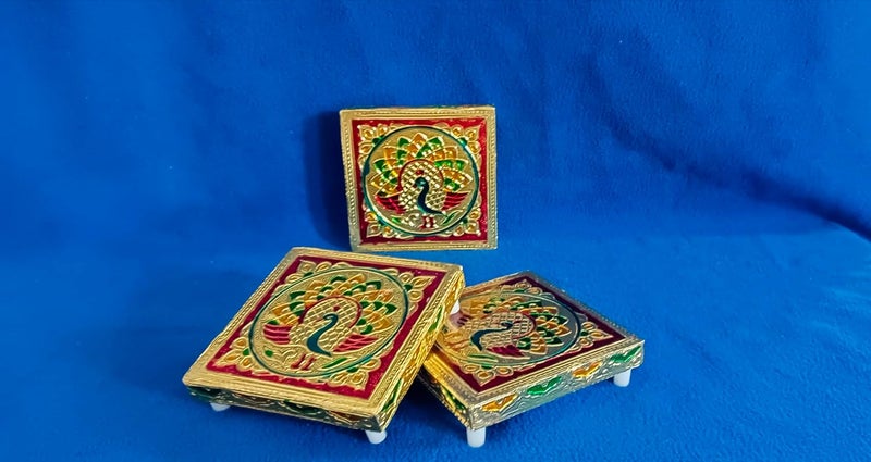 Generic Handicraft Wooden chowki 55 inch Peacock Patten 3 PIS  - Image 1