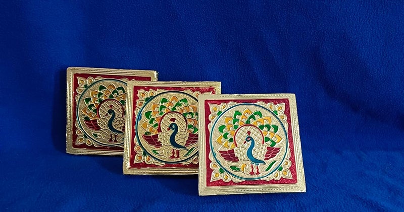Generic Handicraft Wooden chowki 55 inch Peacock Patten 3 PIS  - Image 2