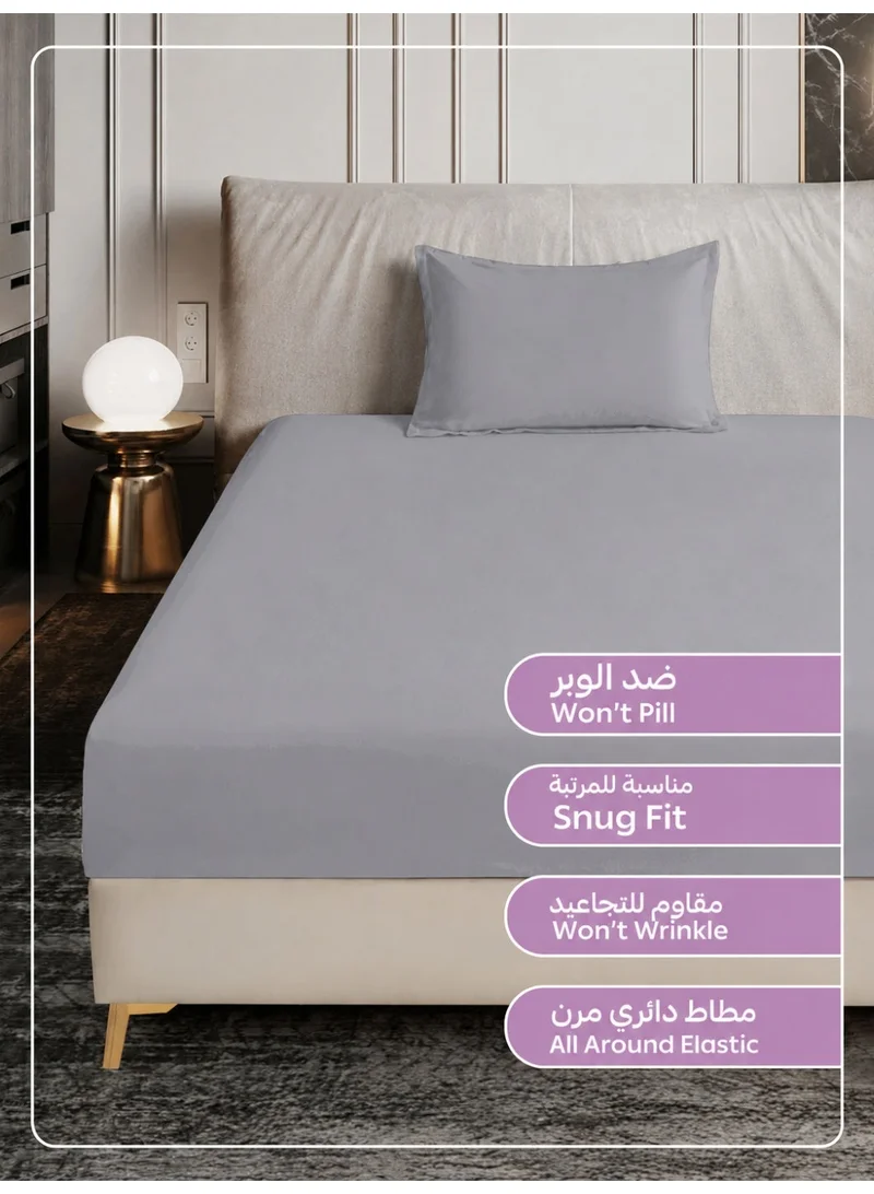 Donetella SINGLE (90x200 cm) Bedding Fitted Sheet - Fits 90x200 Cm Bed For Single Bed 2 Pcs (1 Fitted Sheet and 1 Pillowcase) - 30 Cm Deep Pocket - Solid Bed Sheet  | Best Price UAE