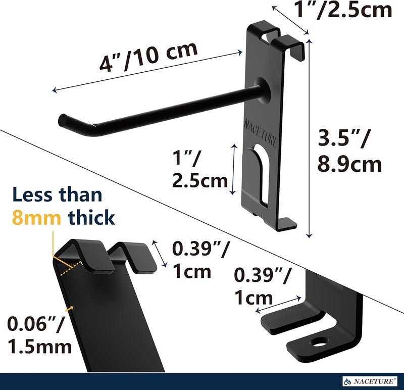 NACETURE Double Gridwall Hooks- 24 Pcs Display Hooks for Grid Wall Panel- Grid Wall Hooks 4 inch with Extra Hook On The Bottom- Durable Peg Hook Wall Grid Panel Hooks for Hanging (4 inch) - Image 4