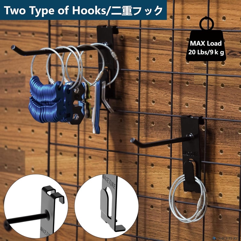 NACETURE Double Gridwall Hooks- 24 Pcs Display Hooks for Grid Wall Panel- Grid Wall Hooks 4 inch with Extra Hook On The Bottom- Durable Peg Hook Wall Grid Panel Hooks for Hanging (4 inch) - Image 2