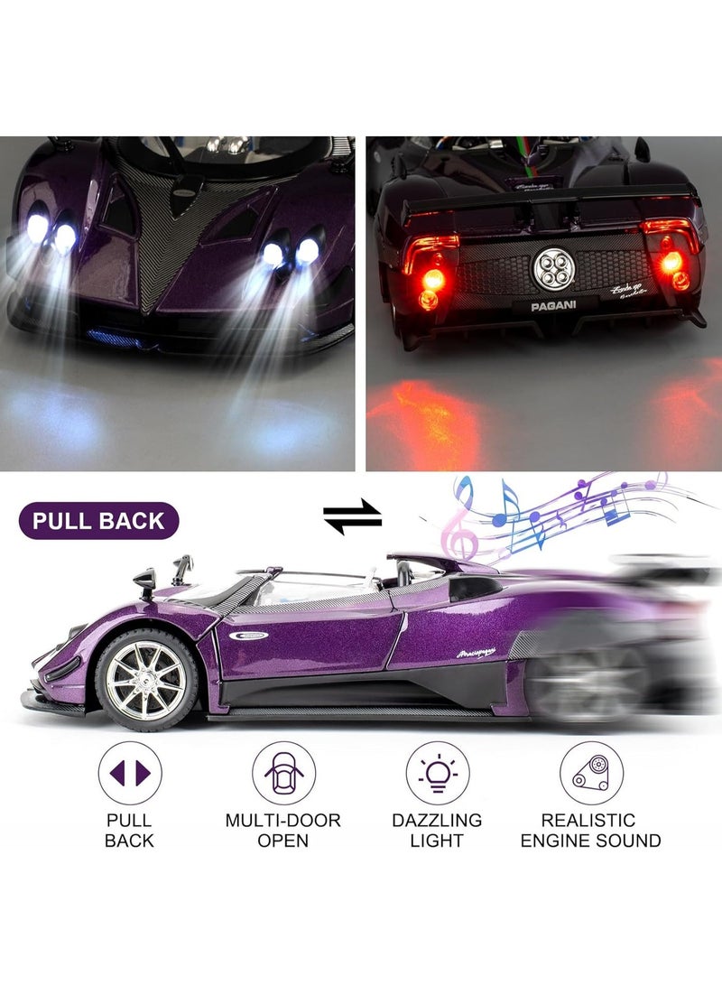 1/24 Pagani Zonda HP Barchetta Model Car, Zinc Alloy Pull Back Vehicles Model Car with Sound and Light for Collectors & Children 3 Years Old Birthday Gift (Purple) - Image 3