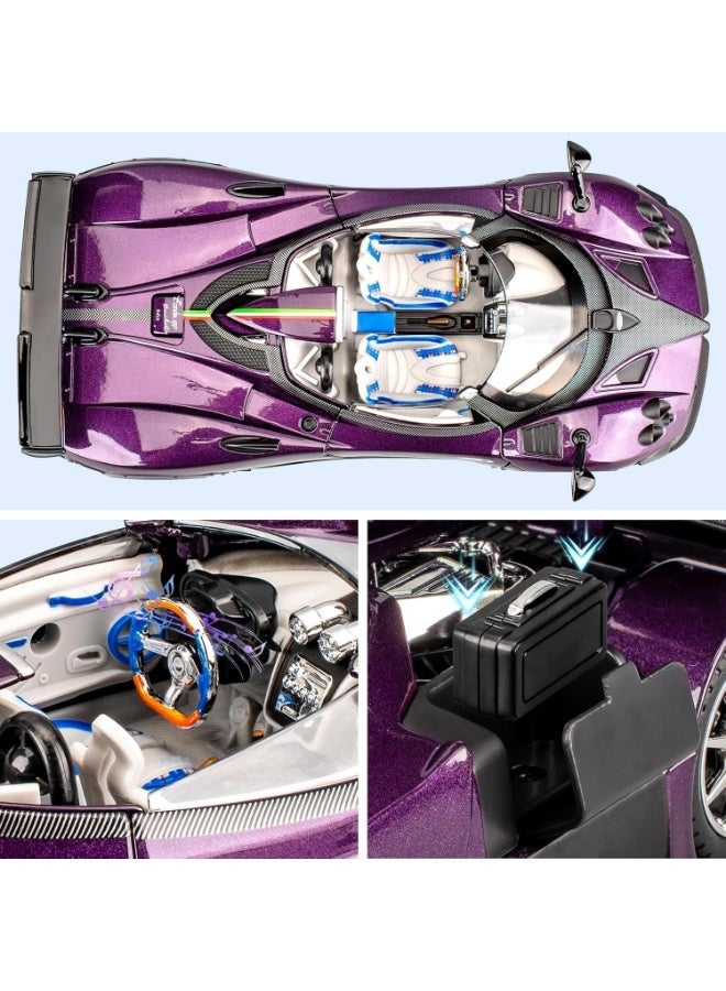 1/24 Pagani Zonda HP Barchetta Model Car, Zinc Alloy Pull Back Vehicles Model Car with Sound and Light for Collectors & Children 3 Years Old Birthday Gift (Purple) - Image 5