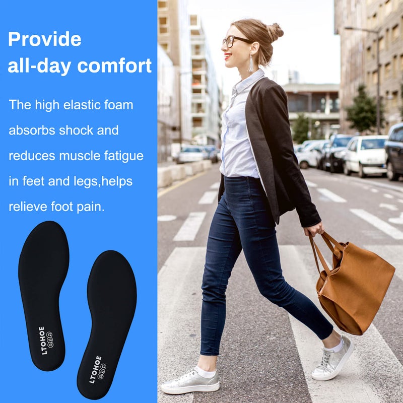 LTOHOE Memory Foam Insoles for Women, Replacement Shoe Inserts for Work Boot, Running Shoes, Hiking Shoes, Sneaker, Cushion Shoe Insoles Shock Absorbing for Foot Pain Relief, Comfort Inner Soles Black US 8 - Image 3