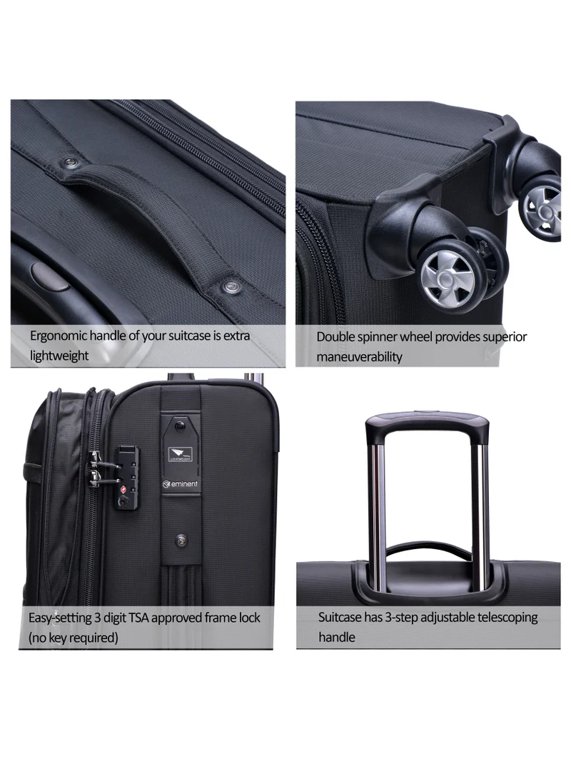 eminent Soft Shell Travel Bag Expandable Luggage Trolley for Unisex Polyester Light Weight Suitcase with TSA lock 4 Quiet Double Spinner Wheels V6093SZ