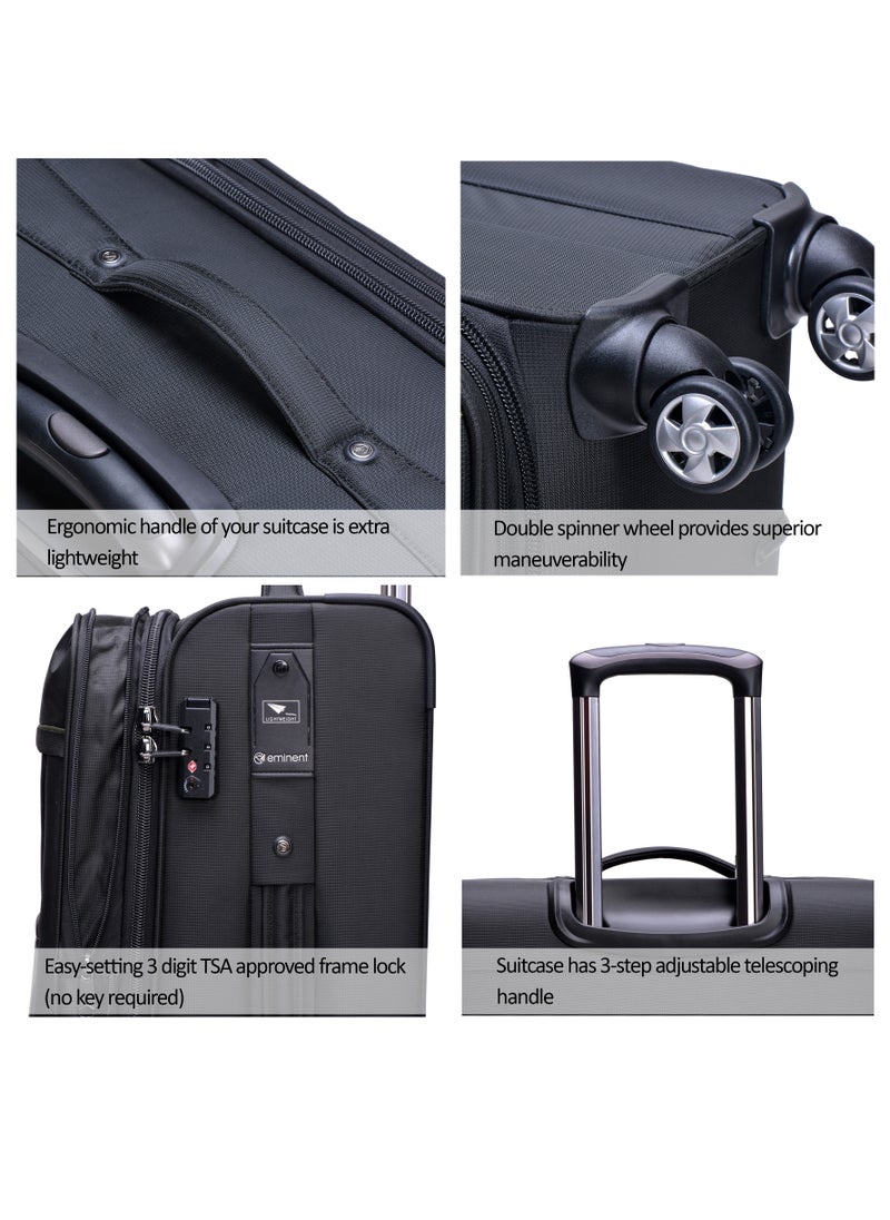 eminent Soft Shell Travel Bag Expandable Luggage Trolley for Unisex Polyester Light Weight Suitcase with TSA lock 4 Quiet Double Spinner Wheels V6093SZ  - Image 3