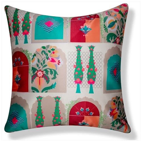 Vendola Decorative Satin Sofa Cushion Covers Set of 5, 20 Inch x 20 inch, Sofa Pillow Cover, Ethnic Festive, Multicolor, Elephant Peacock Design, Zipper Closure (Majestic, 20X20 Inches) - Image 4
