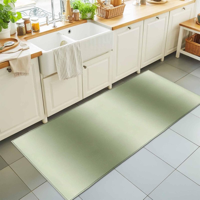 Hallway Runner Rug 2'x6', Ombre Seaweed Green Washable Bathroom Area Rugs for Kitchen Bedroom Laundry, Simple Color Modern Striped Art Non Slip Door Mat Indoor Entrance Floor Throw Bedsides Carpet - Image 1