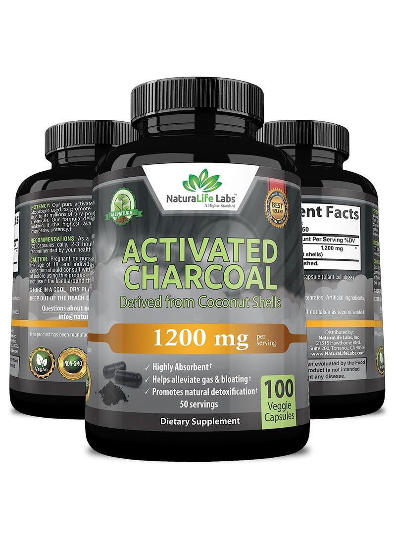 NaturaLife Labs Organic Activated Charcoal Capsules 1200 Mg 100 Vegan Capsules - Image 5