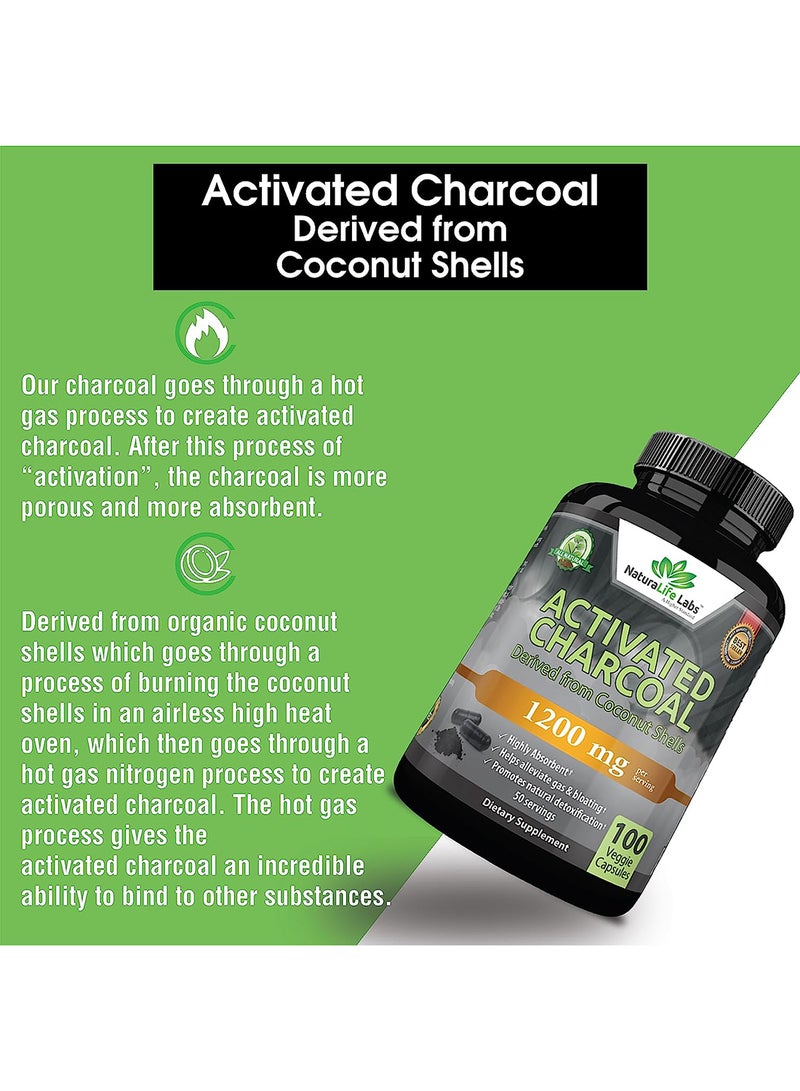 NaturaLife Labs Organic Activated Charcoal Capsules 1200 Mg 100 Vegan Capsules - Image 4