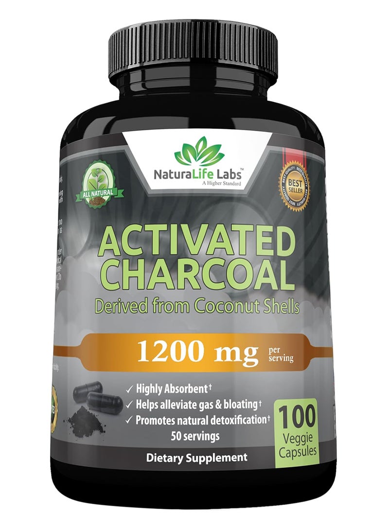 NaturaLife Labs Organic Activated Charcoal Capsules 1200 Mg 100 Vegan Capsules - Image 1
