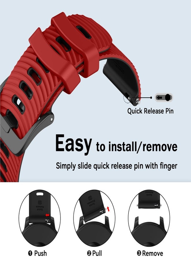 ISABAKE 22mm Strap for Vivoactive 4, Venu 2, Venu 3, Silicone Quick Release Replacement Band for Garmin Forerunner 255/265, Red-Black, 22mm, Modern - Image 3