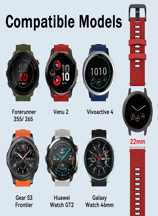 ISABAKE 22mm Strap for Vivoactive 4, Venu 2, Venu 3, Silicone Quick Release Replacement Band for Garmin Forerunner 255/265, Red-Black, 22mm, Modern - Image 4