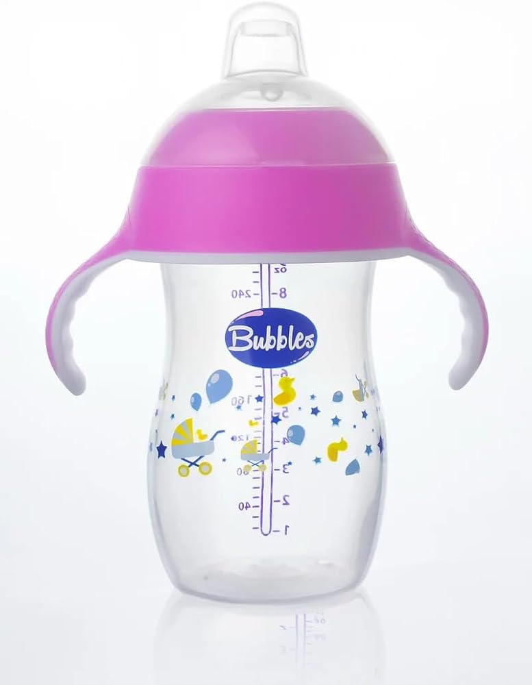 Bubbles Natural feeding bottle 280 ml with two handles and a wide nipple, anti-colic venting system, BPA-free, from 6 to 12 months - Pink - Image 1