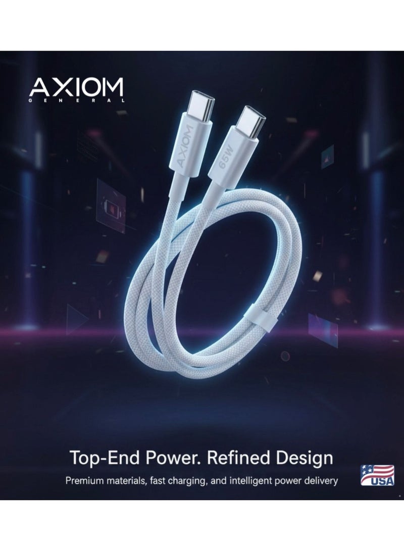 اكسيوم جنرال يبل شحن أكسيوم جنرال USB-C إلى USB-C بقدرة 65 واط، تصميم فاخر مجدول مع شريحة حماية ذكية، شحن سريع للأجهزة واللابتوبات والهواتف - Image 4