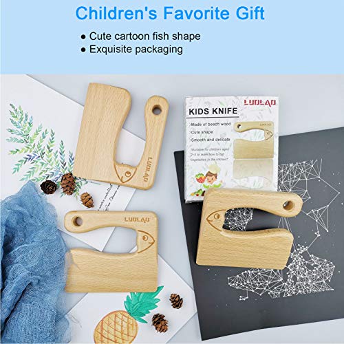 LUOLAO Wooden Kids Knife for Cooking and Safe Cutting Veggies Fruits, Cute Fish Shape Kids Kitchen Tools, Christmas Gifts for kids, 2-5 Years Old Applicable - Image 5