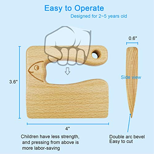 LUOLAO Wooden Kids Knife for Cooking and Safe Cutting Veggies Fruits, Cute Fish Shape Kids Kitchen Tools, Christmas Gifts for kids, 2-5 Years Old Applicable - Image 3