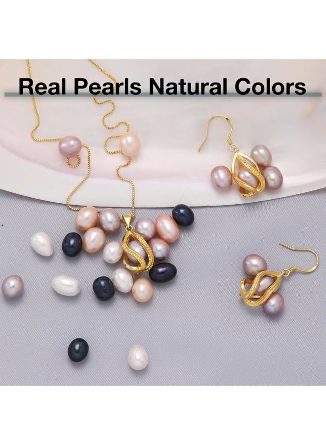 HENGSHENG Pearl Jewelry Set For Women S925 Sterling Silver/14K Gold Plated Necklace & Earrings Set Freshwater Pearl Pendant Cage Set for Wedding Anniversary Prom Birthday Gift, General, Copper - Image 4
