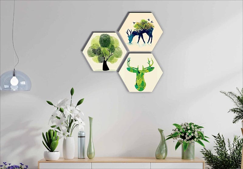 SAF paintings 6MM MDF Reindeer with Flower 3 Piece Hexagon MDF Board Self Addeshive Painting 21 inch X 21 inch AANFHX11 - Image 2