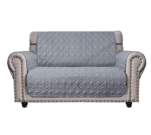 Ameritex Loveseat Cover Water-Resistant Quilted Furniture Protector with Back Nonslip Paws Slipcover for Dogs, Kids, Pets Loveseat Slipcover Stay in Place for Leather (46", Light Grey) - Image 1