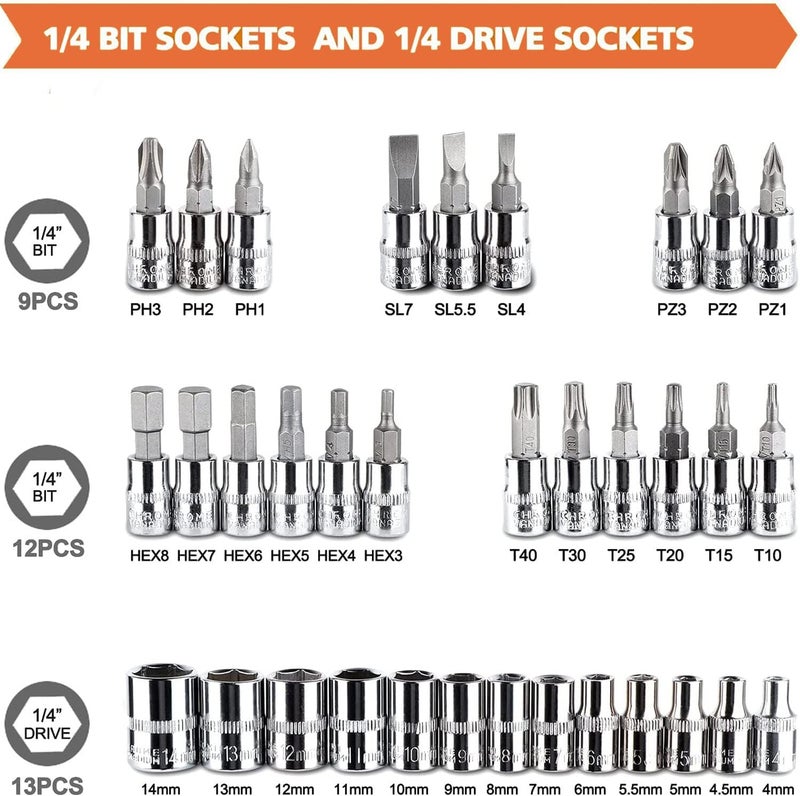 Wopeite 46-Piece Socket Spanner Set with Ratchet and Adapter Tool - Chrome Vanadium Steel - Image 2