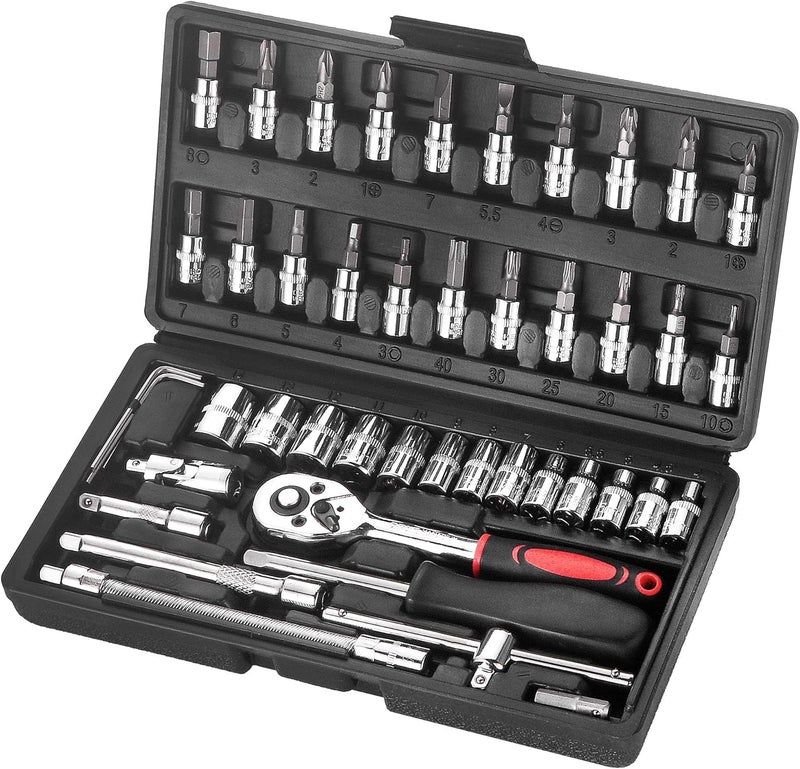 Wopeite 46-Piece Socket Spanner Set with Ratchet and Adapter Tool - Chrome Vanadium Steel - Image 1