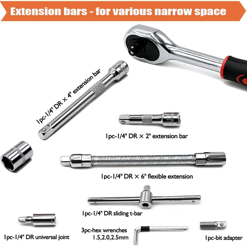 Wopeite 46-Piece Socket Spanner Set with Ratchet and Adapter Tool - Chrome Vanadium Steel - Image 3