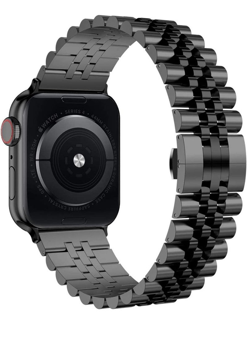 GENNEXT Stainless Steel Heavy Band with Butterfly Folding Clasp Link Bracelet for iWatch Series8/7/6/SE Series 5/4/3/ size42/44/45/49mm - Image 1