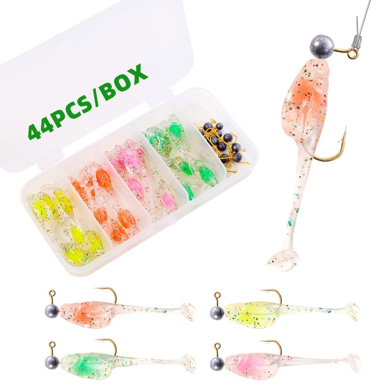 44 Pcs Micro Soft Bait Set With Clip On Tadpole Jig Heads - Image 1