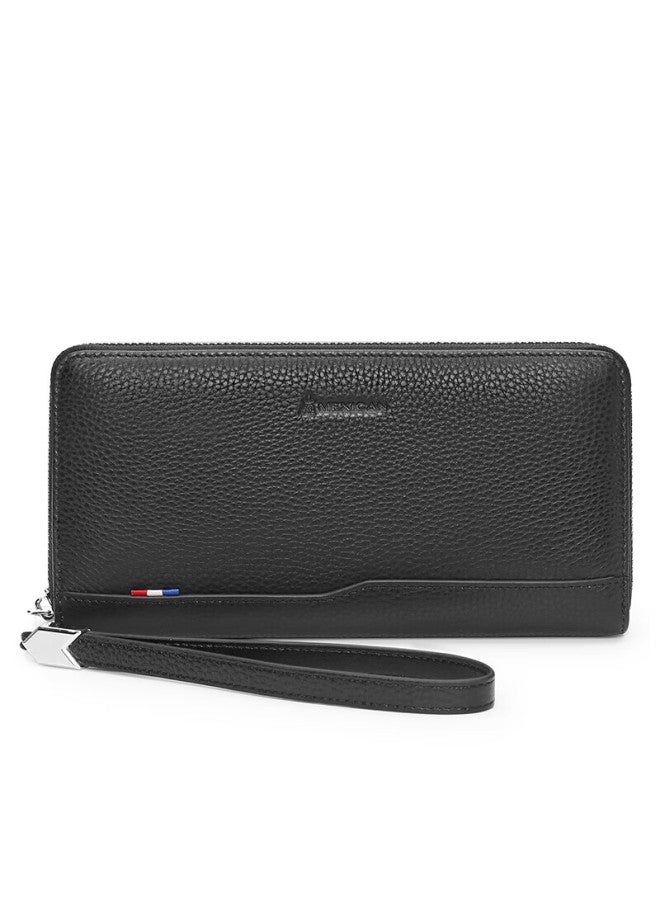 Scarecrow Men's Handbag, Top-grain Leather, Large Capacity Clutch, Multi-card Slots, Zipper Envelope Bag, Handheld Wallet, Birthday Gift - Image 3