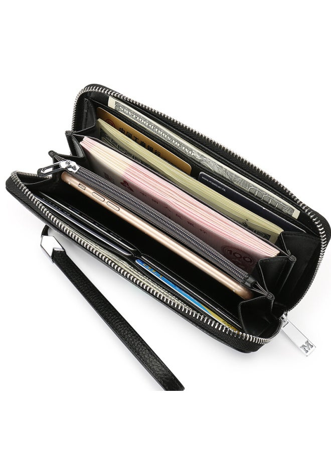 Scarecrow Men's Handbag, Top-grain Leather, Large Capacity Clutch, Multi-card Slots, Zipper Envelope Bag, Handheld Wallet, Birthday Gift - Image 5