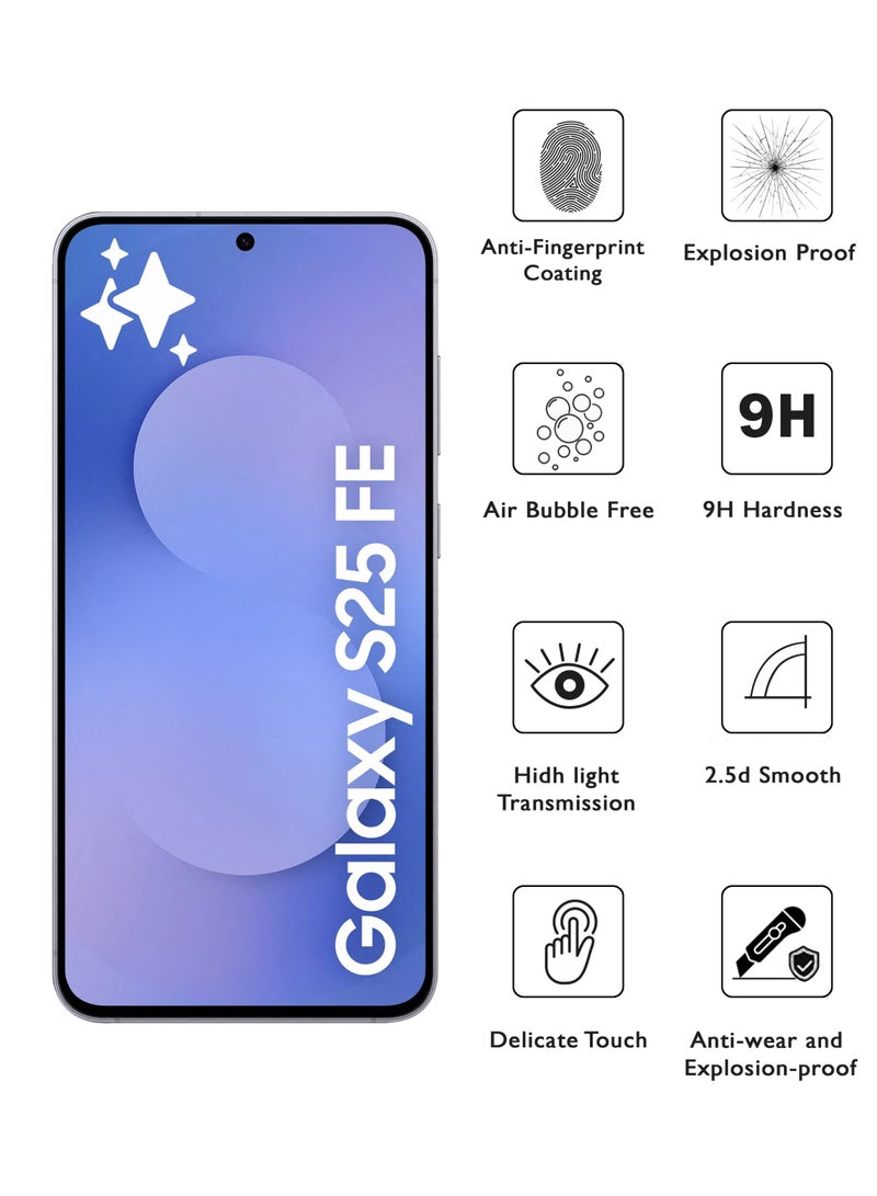 2 Pack Samsung Galaxy S25 FE Screen Protector | Tempered Glass Compatible with Samsung Galaxy S25 FE| Screen Protector Full HD Quality Tempered Glass Anti-Scratch Edge to Edge Coverage with Easy Installation Kit - Black - Image 2